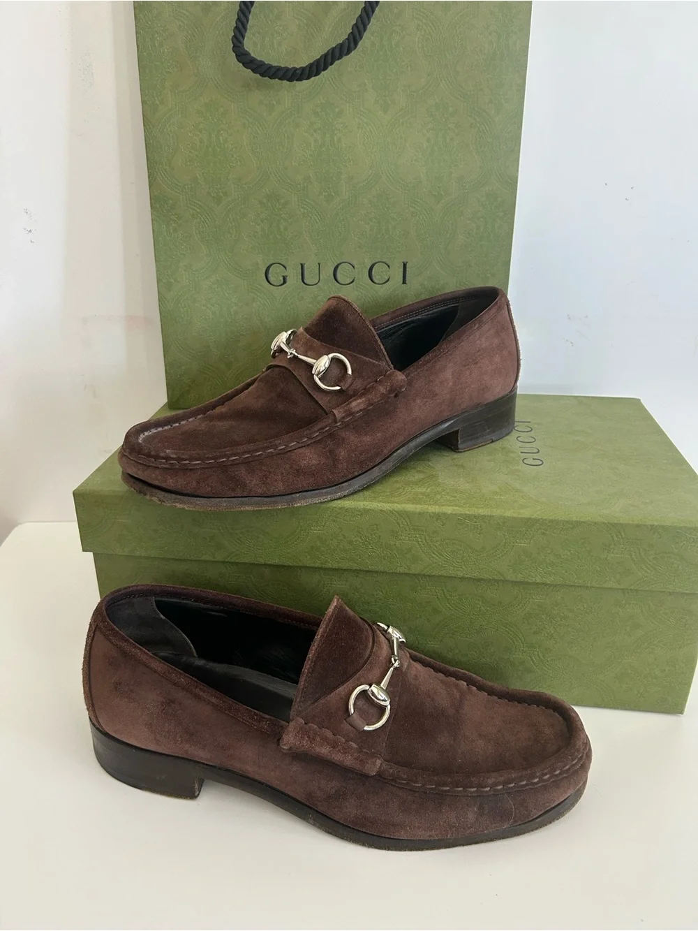 Men’s Gucci Brown Suede Horsebit Slip-On Loafers Sz 8D with Original Box VGUC